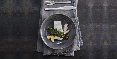 Poached cod fish with gremolata