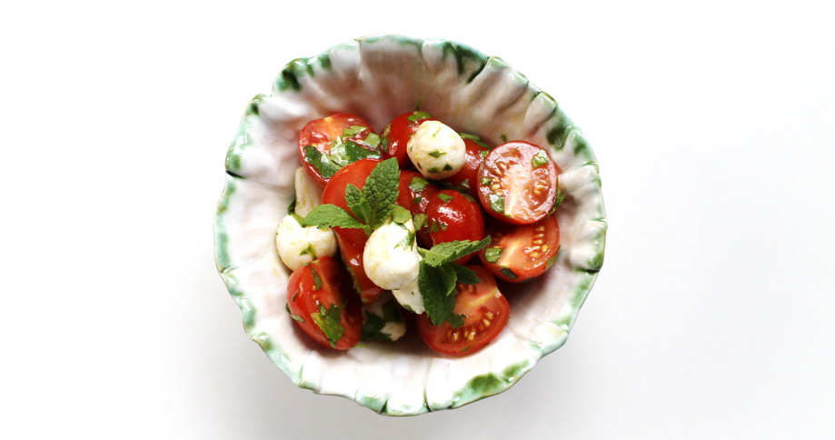 Tomato mint salad with pistachio oil