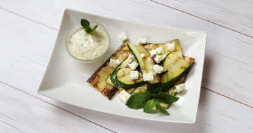 Grilled zucchini with mint dip