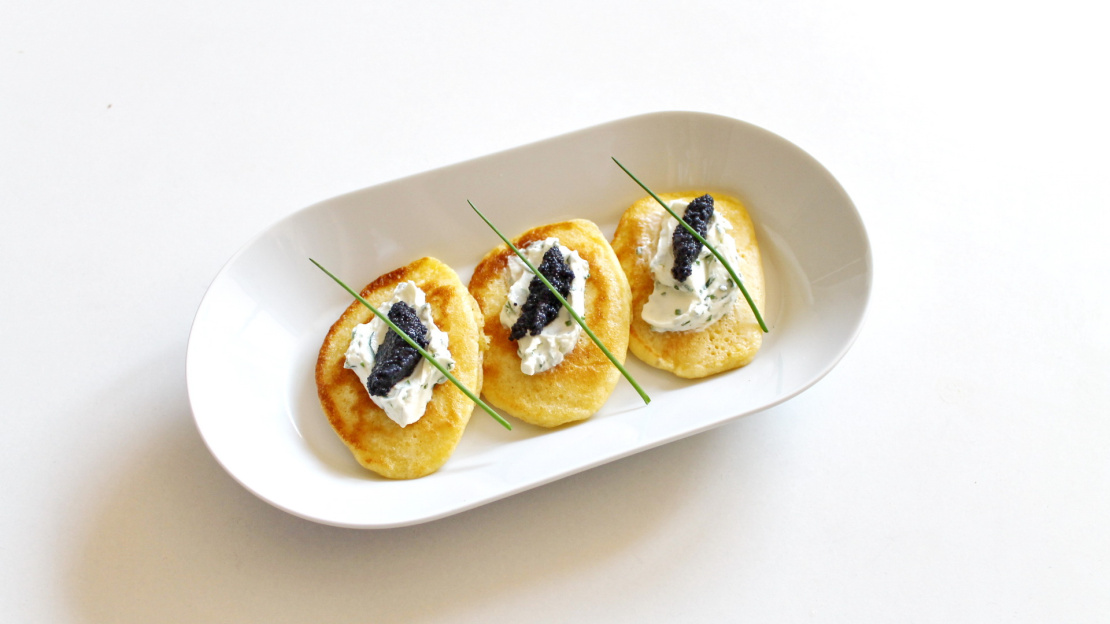 Blini with poppy seed oil caviar